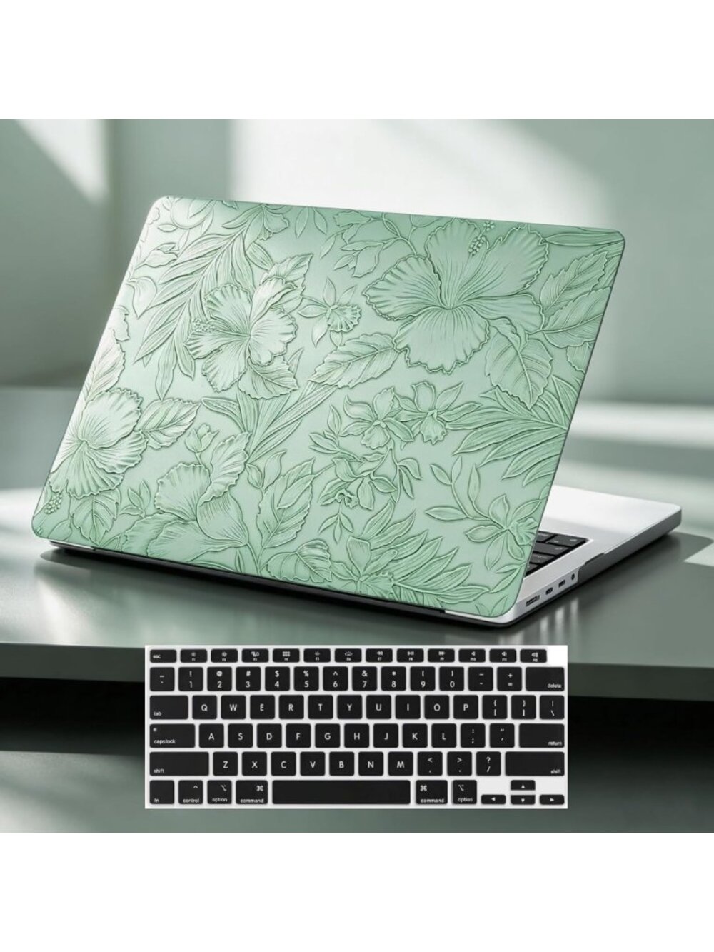 Vintage Floral MacBook Pro 14" Case & Keyboard Cover | Textured Leather Hard